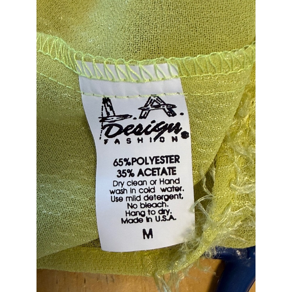 LA Design Fashion Duster Tank Set Medium Chartreuse Sheer Artsy Maxi Cardigan - Picture 5 of 9